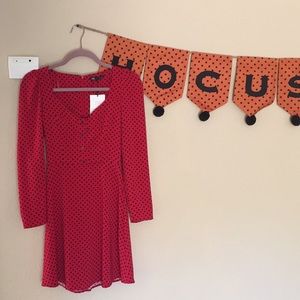 Zara Red Polka Dot long sleeved dress NEW
